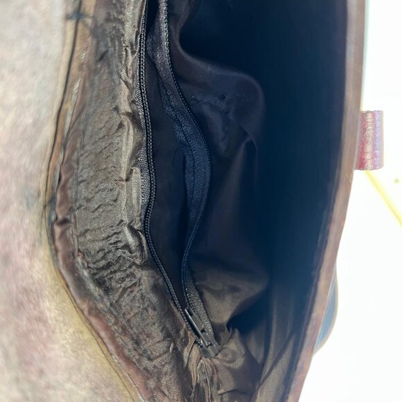 Women's Vintage Brown Tooled Leather Crossbody Purse Western Croc Style Bag - Picture 4 of 6